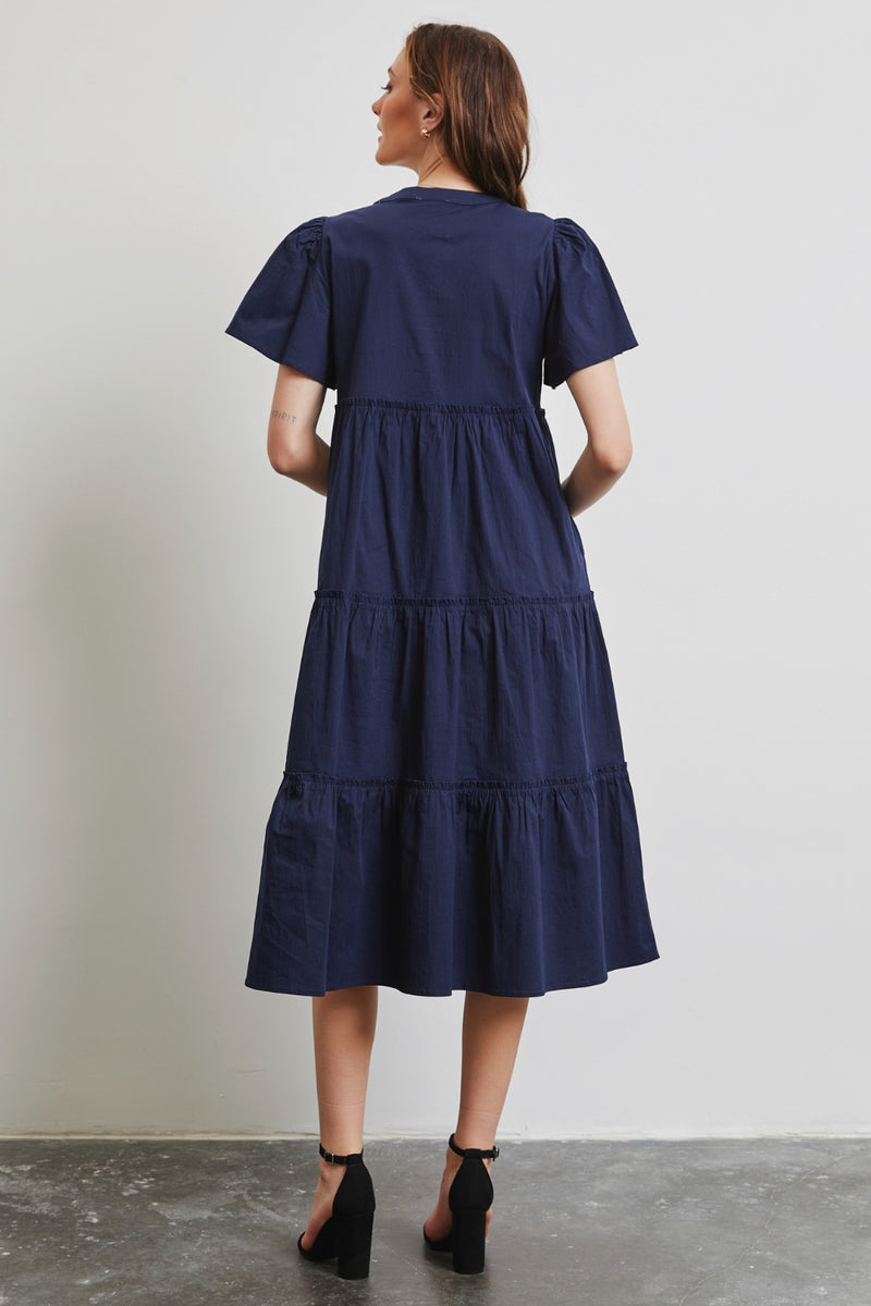 long sleeve stretch midi dress Final Sale Plus Size Long Sleeve Side Knot Wrap Midi Dress in Black