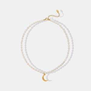 Pearl Titanium Steel Moon Shape Pendant Necklace