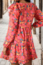 Printed Ruffle Trim Balloon Sleeve Tiered Dress