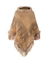 Graphic Fringe Cape Sleeve Poncho