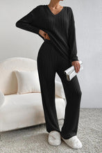 Ribbed V-Neck Top and Pants Set