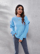 Ruffled Round Neck Dropped Shoulder Sweater