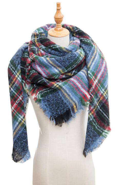 Plaid Raw Hem Polyester Scarf