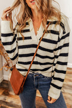 Striped Collared Neck Long Sleeve Sweater