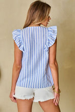 Embroidered Tassel Striped Tie Neck Blouse