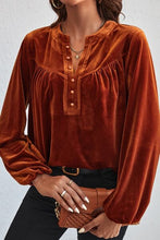 Ruched Decorative Button Notched Blouse